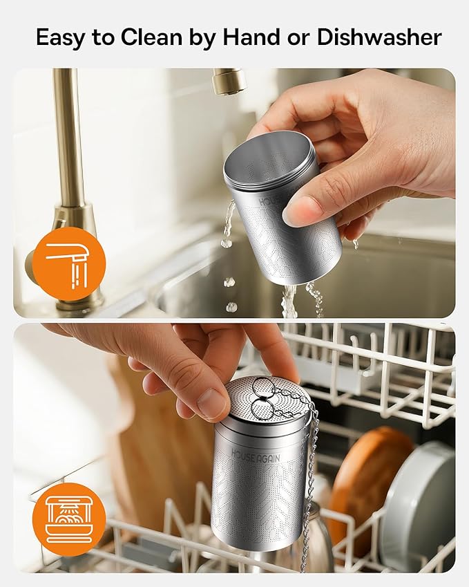 House Again 2 Pack Tea Strainers for Loose Tea, Extra Fine Mesh Tea Infuser, Updated Slim Threaded Lid & 304 Stainless Steel, Tea Ball Filter Bags Diffusers, Loose Leaf Tea Steeper for Brew Spices