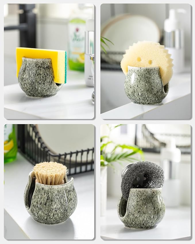 Ceramic Sponge Holder, Kitchen Sponge Holder Sink Caddy Organizer Dish Rack for Kitchen Sink Suction, Bathroom, Brush, Special Gray