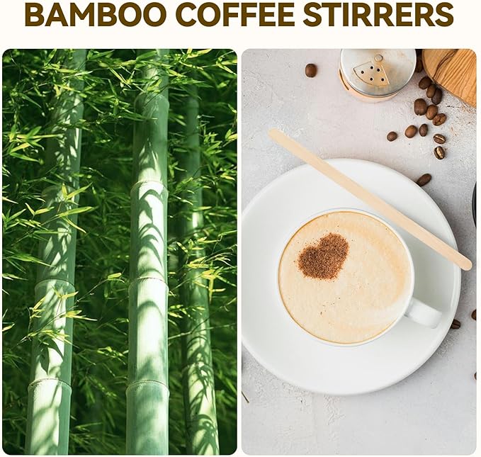 150 Count Bamboo Coffee Stirrer - Disposable 5.5 inches Long Wooden Stir Sticks for Coffee and Cocktails - Smooth, Splinter-Free Beverage Mixers - Ideal for Cafe, Bars and Drink Stations