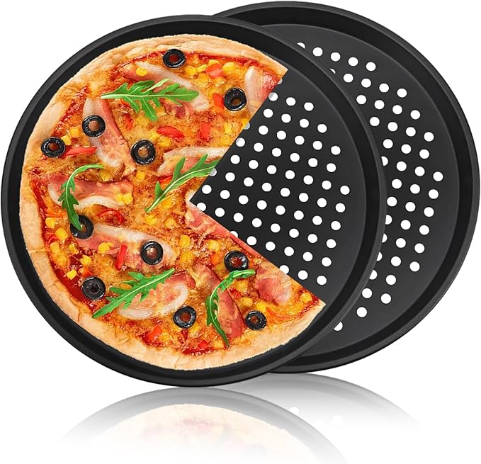 2 PCS 12-Inch Nonstick Pizza Pan with Holes, Perforated Carbon Steel Pizza Tray for Oven, Round Bakeware Pizza Tray for Home Restaurant Kitchen Baking