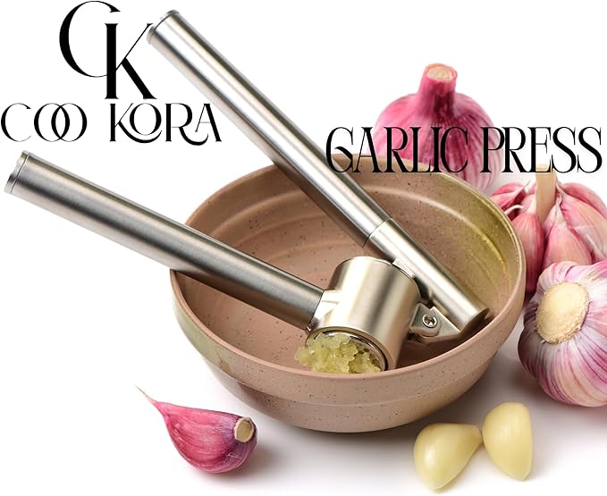 Garlic Press, Garlic Mincer, Ergonomic Handheld Garlic Crusher, Dishwasher Safe Stainless Steel Kitchen Tool