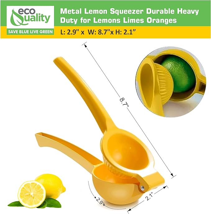 EcoQuality Heavy Duty Handheld Yellow Citrus Juice Squeezer Premium Lemon, Lime & Orange Press for Maximum Extraction Easy to Use, Durable and Rust Resistant Metal Manual Juicer (8)
