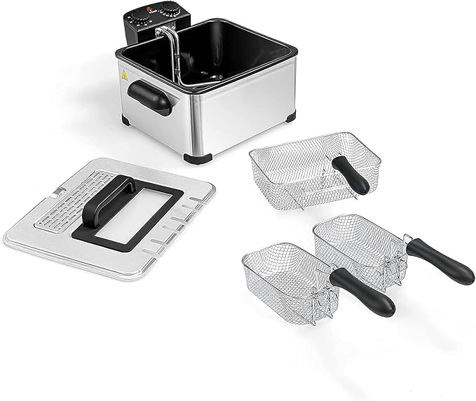 Deep Fryers with Triple Baskets - Simoe 5.3QT/21 Cup Electric Large Fryer, Friteuse 1700W Stainless Steel Deep Fryer with Lid, Adjustable Temperature & Timer & View Window, Professional Grade