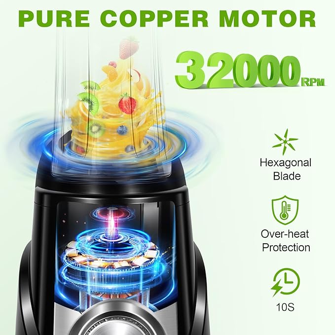 Blender for Smoothies,32,000 RPM Smoothie Blender, Personal Blenders with 6 Sharp Blade,with 20oz Portable Cup and To-Go Lids, Self Cleaning,Portable Juicer for Ice Crushing & Milkshakes