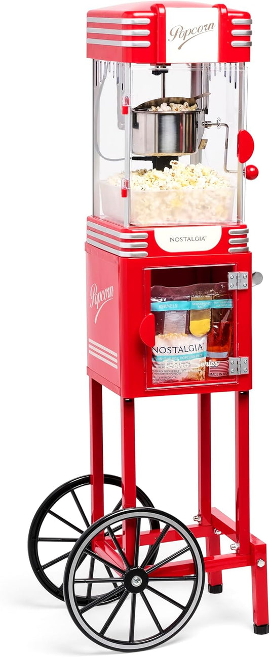 Nostalgia Popcorn Maker Machine - Professional Cart With 2.5 Oz Kettle Makes Up to 10 Cups - Vintage Popcorn Machine Movie Theater Style - Retro Red