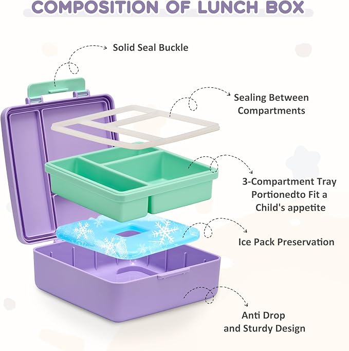 Pawtong Lunch Box Set with Bento Box Container, 17OZ Stainless Steel Food Soup Thermo, Kids Water Bottle & Portable Insulated Lunch Bag – Leakproof, Hot/Cold Retention for School, Travel (Purple)