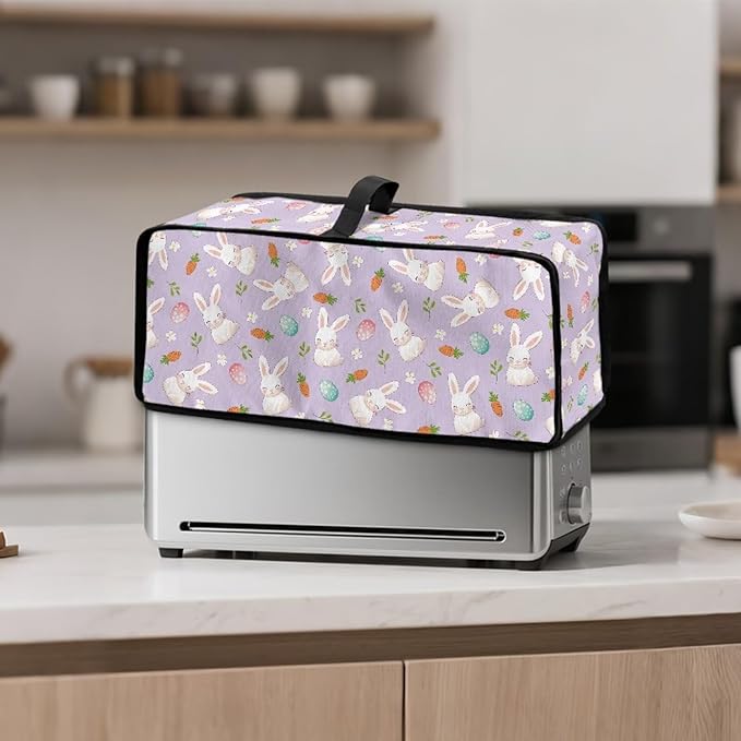 Easter Happy Bunny Toaster Cover Decor, Dust-proof 2 Slice Toaster Cover with Top Handle Small Appliance Covers Machine Washable Kitchen Appliance Covers for Modern Home
