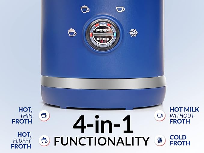 Zulay 4-in-1 Milk Frother & Steamer – Automatic Hot & Cold Foam Maker, Milk Warmer & Chocolate Mixer – 10oz/300ml Capacity, Nonstick Stainless Steel Interior, Quiet One-Touch Operation – Blue