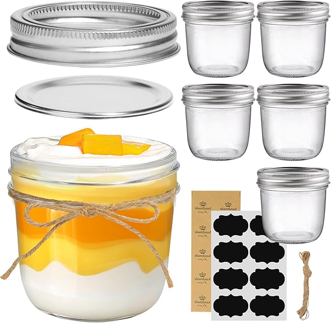 ComSaf Wide Mouth Mason Jars with Lids 8 oz 6Pcs, Half Pint Small Mason Containers, Canning Jars for Jam, Jelly, Meal Prep, Overnight Oats, Yogurt Parfait, Shower Wedding Favors, DIY Candles Decor