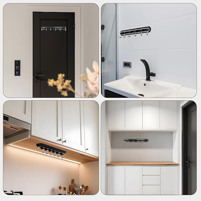 Utensil Racks with 6 Hooks Kitchen Utensil Holders Organizer Balck Wall Hanging Dish Storage Hooks