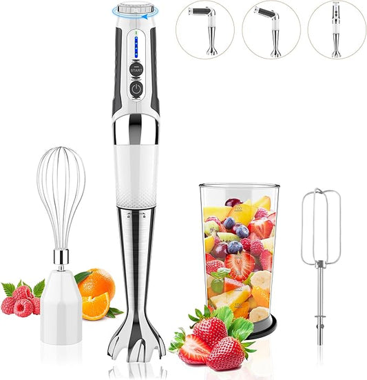 Toogel Cordless Immersion Blender, 3-in-1 Electric Hand Blender with 21-Speed & 3-Angle Adjust, USB Rechargeable, BPA-Free & Dishwasher Safe for Baby Food, Smoothies, Soup (White)