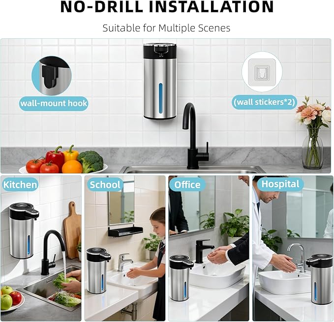 Automatic Foaming Soap Dispenser Touchless, Clog-Free Pump, 0.2s Fast Sensor, USB-C Rechargeable &13.5 oz/400ml Rechargeable, 4 Adjustable Liquid Levels, IPX5 Waterproof,Level Display