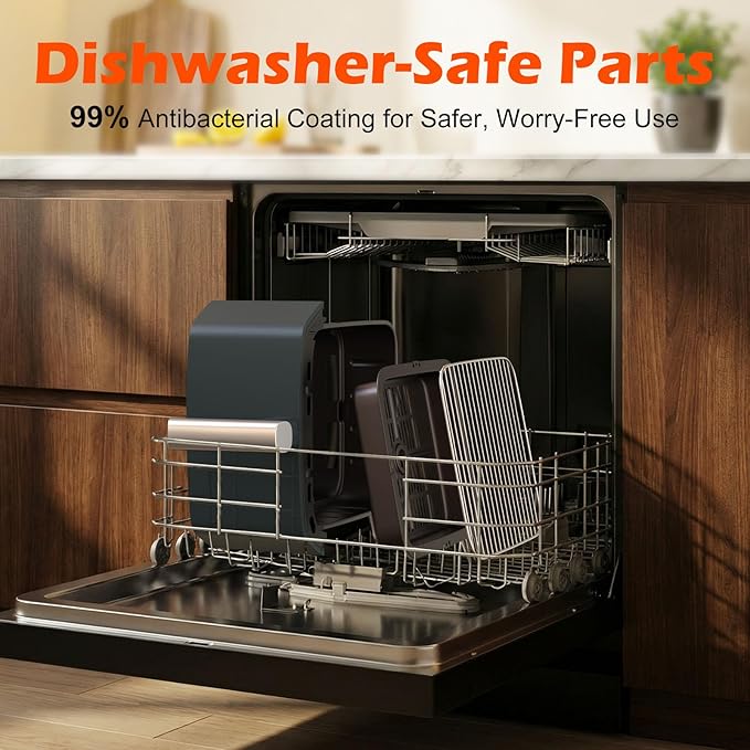 Dual Basket Air Fryer, 12.6QT Family-Size for 10–12 People, XL Basket for 6LB Whole Chicken, DoubleStack Compact Design, 10-in-1 Functions with Reheat, Dehydrate & SyncFinish, Dishwasher-Safe, Gray