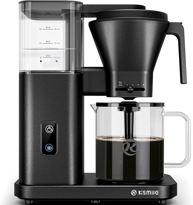 Kismile SCA-Certified 8 Cup Drip Coffee Maker, Pour Over Coffee Machine with 3s Instant Heat 197–205℉, Adjustable Flow Control, Removable Water Tank, Deep Cold Brew & 40 Min Keep Warm