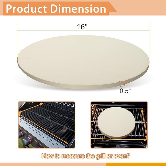 16" Round Pizza Stone, Large Cordierite Bread Baking Stone for Oven and Grill, Safe Circular Cooking Stone for Grill 16 Inch, Ideal for Grilling Baking Several Sizes of Pizzas