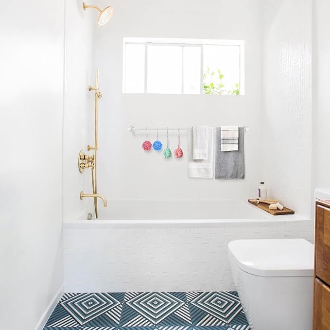 Adjustable Single Bath Towel Bar 23.6 to 42 Inch, ZUEXT Oil Rubbed White Stainless Steel Towel Holder Hanger,Expandable Wall Mounted Towel Rail for Bathroom Kitchen Washroom,1" Tube Towel Rail Racks