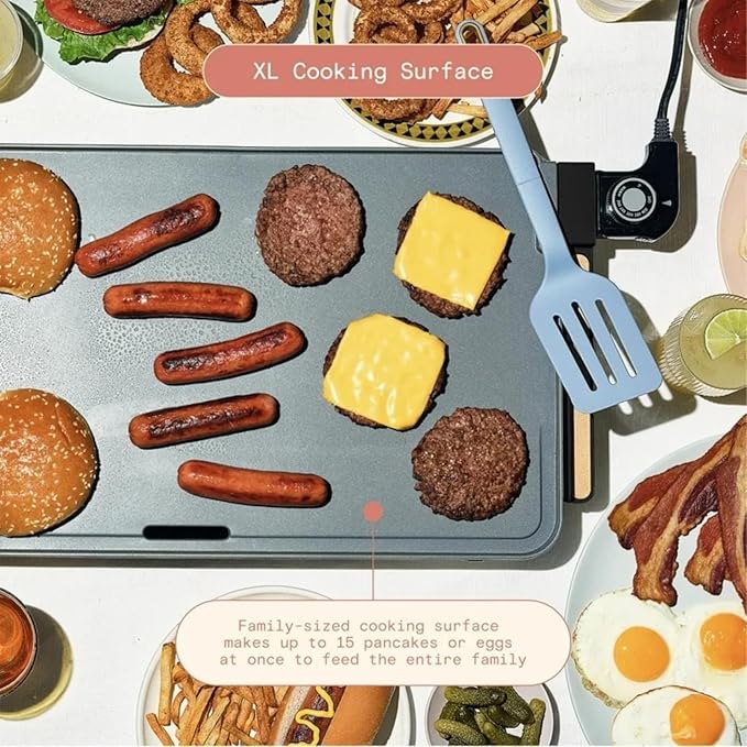 Electric Griddle 12x22 Inch with Backsplash, Nonstick Cooking Surface, Adjustable Temperature Control (Rose)