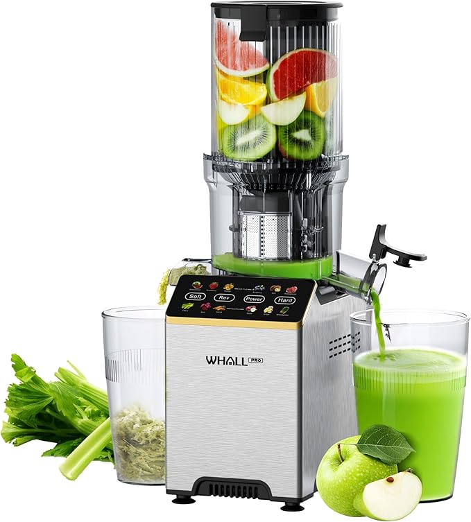 Cold Press Juicer, Touchscreen Juicer Machines with Wide Feed Chute, Stainless Steel Masticating Juicers Easy to Clean, Ergonomic Operational Panel Design, High Juice Yield, Steel