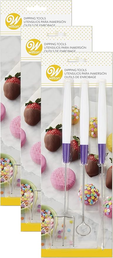 Wilton Candy Melts Candy Dipping Tool Set, Ideal for Strawberries, Cake Pops, Pretzels or Marshmallows, Includes 3-Prong Fork,Cradling Spoon and Spear, Tools Only,Candy Melts Not Included,White/Purple