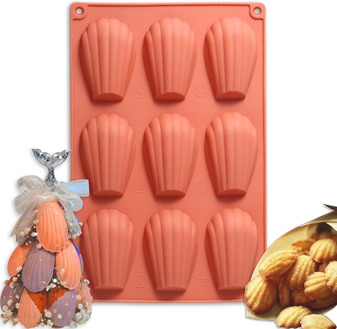 Silicone Madeleine Baking Mold, 8-Cavity Shell Shape, Terracotta Pink