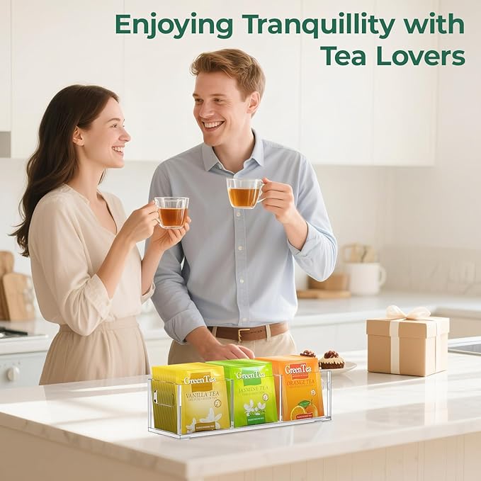 EsLuker.ly Tea Bag Holder Organizer for Counter Small Acrylic Teabag Caddy Storage, 2 Pack Clear Tea Bar Station Accessories with Easy Access for Kitchen Office Countertop Cabinet Drawer