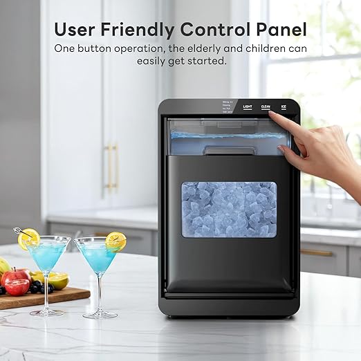 Kismile Nugget Ice Maker Countertop Ice,44LBS/24H,10 Mins Fast Ice Making,1.8L Front Pull-Out Water Tank,Self-Cleaning, Perfect for Home Kitchen&RV&Camping&Office