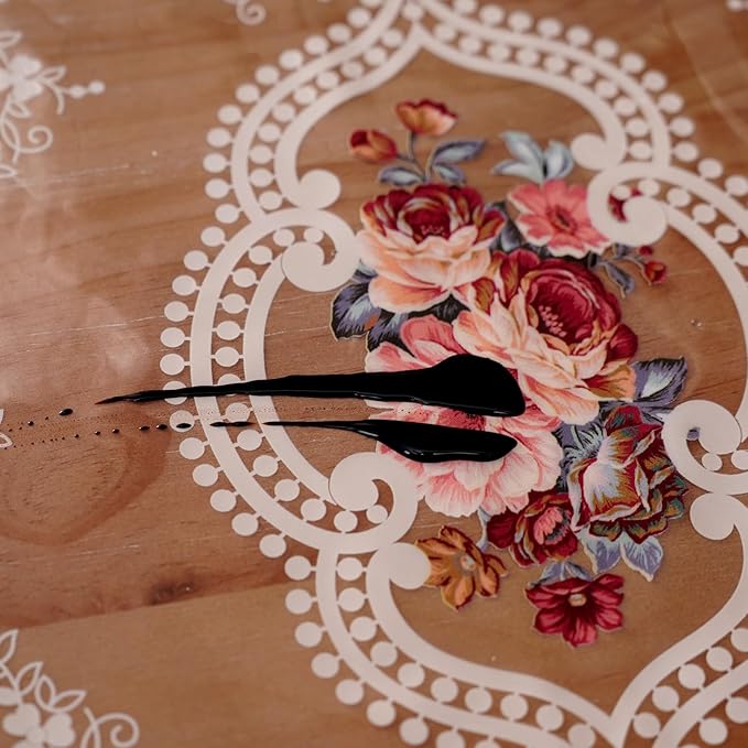 Clear Table Cover Protector Vinyl PVC Square Table Cloth with White Lace Pattern Oil Spill Proof Plastic Tablecloths for Dining Tables Parties Holidays (French Lace, 55 x 55 Inches)