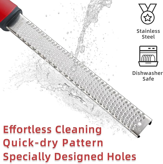 Koythin Zester, Lemon Zester & Cheese Grater with Brush, Heavy Duty Kitchen Tool for Zesting Citrus, Parmesan Cheese, Chocolate, Ginger, Fruits, Stainless Steel with Handle and Cover (Red)