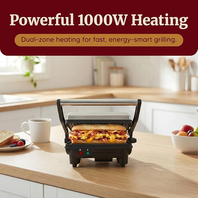 Elite Gourmet EPN-2976 2-in-1 Nonstick Panini Press & Indoor Grill, Opens 180-Degree Gourmet Sandwich Maker, Floating Hinge Fits All Foods, Contact Grill with Removable Grease Tray, Stainless Steel