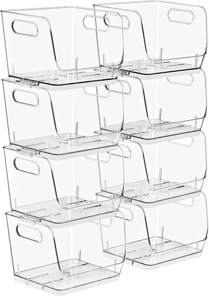Sorbus Stackable Storage Bins Open Front, Clear Stackable Storage Bins, Pantry Bins for Storage and Organization, Acrylic Stackable Bins for Kitchen, Clear Pantry Organizer Bins (Small Square 8 Pack)