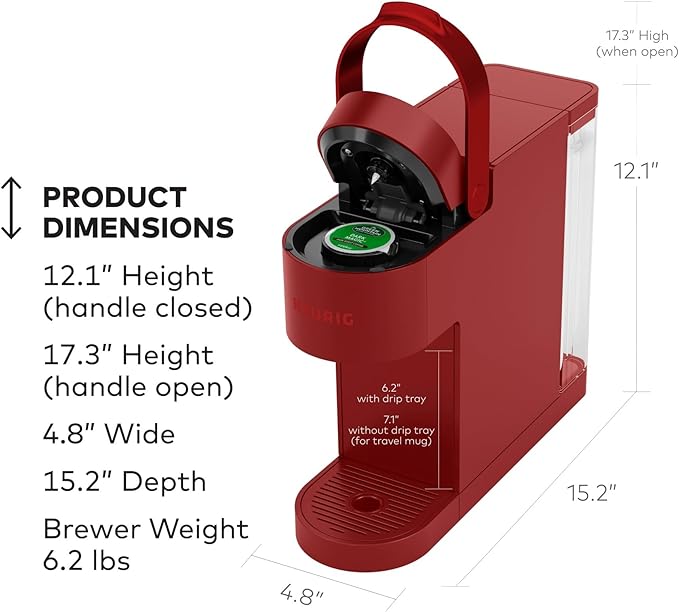 Keurig K- Slim Single Serve K-Cup Pod Coffee Maker, with 3 Brew Sizes, Multistream Technology, 46oz Removable Reservoir, Scarlet Red