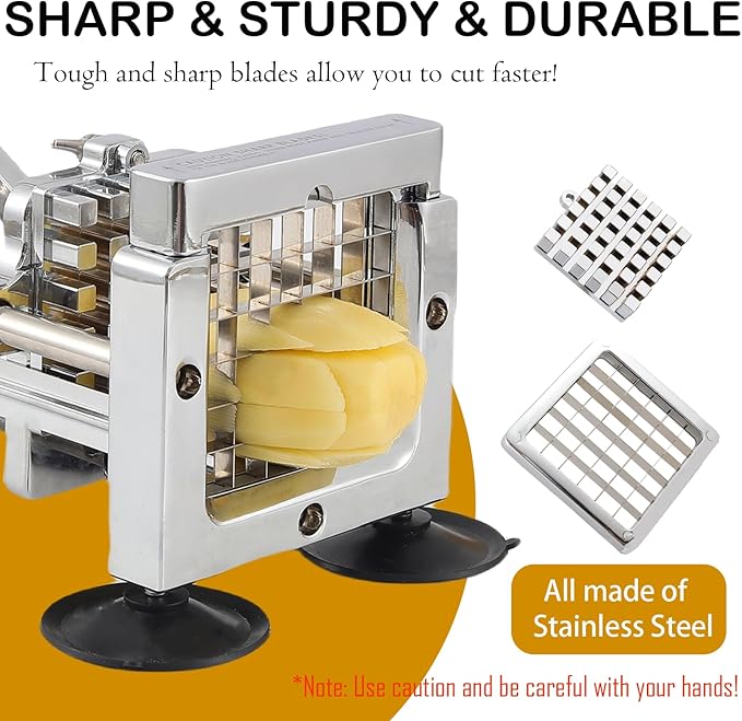 French Fry Cutter,Stainless Steel Potato Slicer,Professional Heavy Duty Potato Cutter,with 1/2-inch and 3/8-inch Blades for Potatoes,Carrots,Cucumbers,Onions