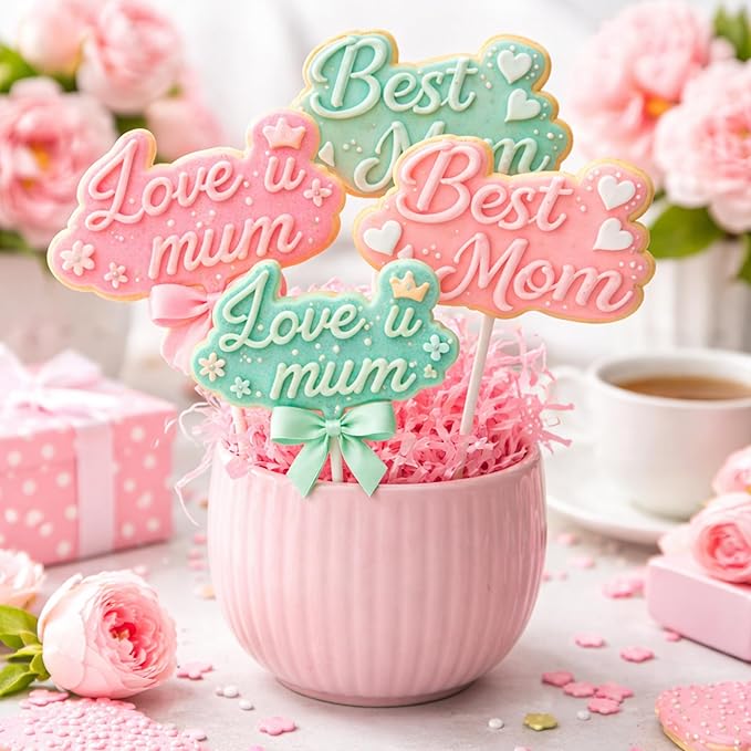2Pcs Mothers Day Fondant Mold,Pink Love Mom Silicone Resin Mole Best Mom Chocolate Mold Silicone Molds Baking Tool for Candy Cake Polymer Clay Making,Mothers Day Birthday Gift Making Party Supplies
