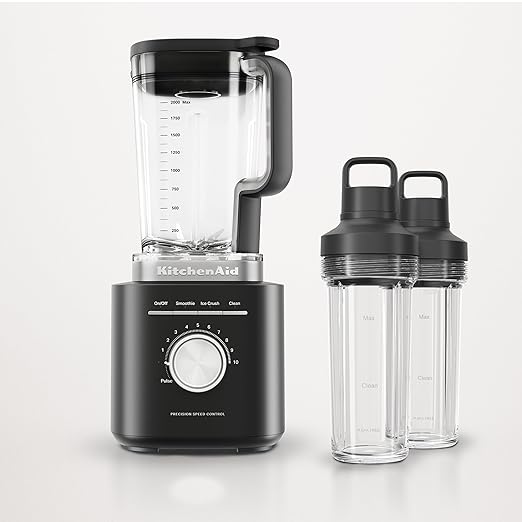 KitchenAid Pure Power Blender with 2 Personal Blending Jars, 1700 Watt Peak Power*, KSB2078, Black Matte