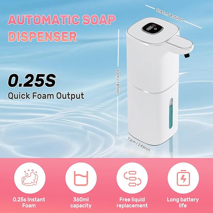 Automatic Soap Dispenser Liquid Touchless,Wall USB Rechargeable 5-Level Adjustable,Large Capacity 12.17oz/360mL Smart Hand Soap Dispenser for Kitchen Bathroom Kids Family