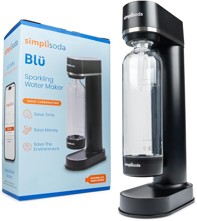 Simpli Soda BLÜ Sparkling Water Maker, Premium Soda Streaming Machine, Carbonated Water Machine and Soda Maker - Black (No CO2 Cylinder Included)