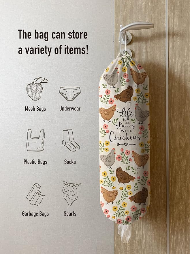 Hglian Plastic Bag Holder,Funny Chickens Grocery Bags Storage Organizer Keeper,Cute Farmhouse Kitchen Decor Gifts for Women Chicken Lover