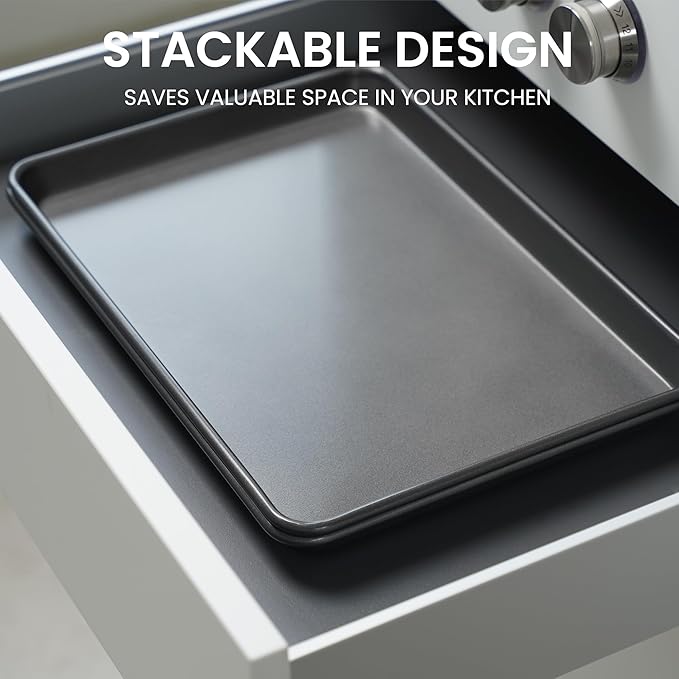 LISI Nonstick Stackable Baking Pans Set, Cookware Sets Baking Tray (15" x 10" (Jelly Roll Pan))