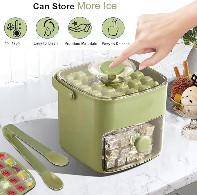 2 Pcs Ice Cube Tray with Lid & Bin
