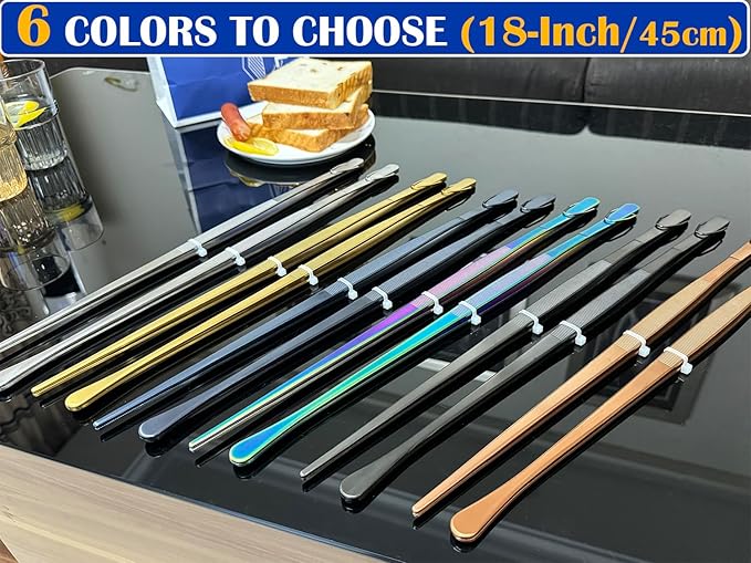 JETKONG 2 Pcs 18 Inch (45cm) Stainless Steel Grill Tongs Heavy Duty Giant Tweezer Tongs, Extra Large Tweezers Tools for Cooking, Grilling, BBQ and Turning Food (Rainbow)