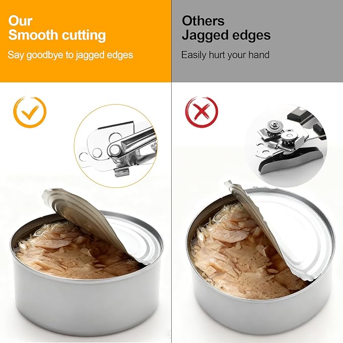 Commercial Can Opener with Magnet, Manual Heavy Duty Folding Hand Crank Can Opener Smooth Edge with Comfortable Long Handles, Fit All Size Cans, Large Cans for Seniors, Kitchen