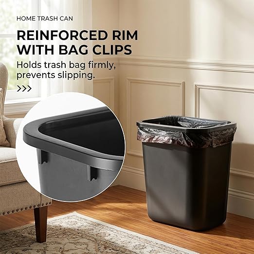 12-Pack Small Trash Can Wastebasket, 3.25 Gallon Slim Plastic Garbage Container, Shatter-Resistant Waste Bin for Office, Bathroom, Bedroom, Kitchen, Dorm Rooms and Classrooms, Black