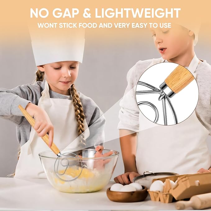 Maxjoy Danish Dough Whisk Stainless Steel with Wooden Handle, Dutch Whisk Dough Hook for Sourdough Bread Baking Mixing Tool