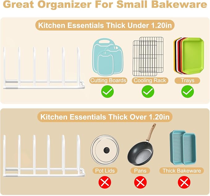 Cutting Board Organizer and Baking Sheet Rack, [2-Pack] White Heavy Duty Metal Cookie Sheet Organizer for Cutting Board Storage & Plate Holder for Cabinet, Tray Dividers for Cabinets