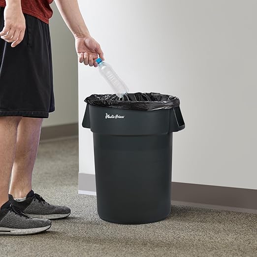PLASTIC PRINCE 44 Gallon Round Trash Can with Lid and Dolly Gray Plastic Commercial Garbage Container for Home Garage Restaurants Warehouses - Bundle