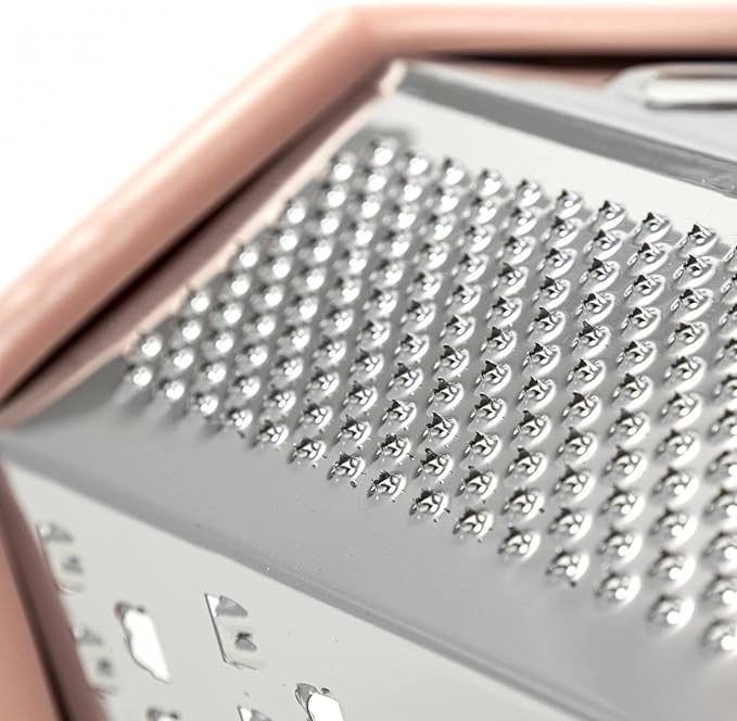 Beille 6 Side Stainless Steel Grater Top Handle Zester Slicer 7.75 Inch, Pink