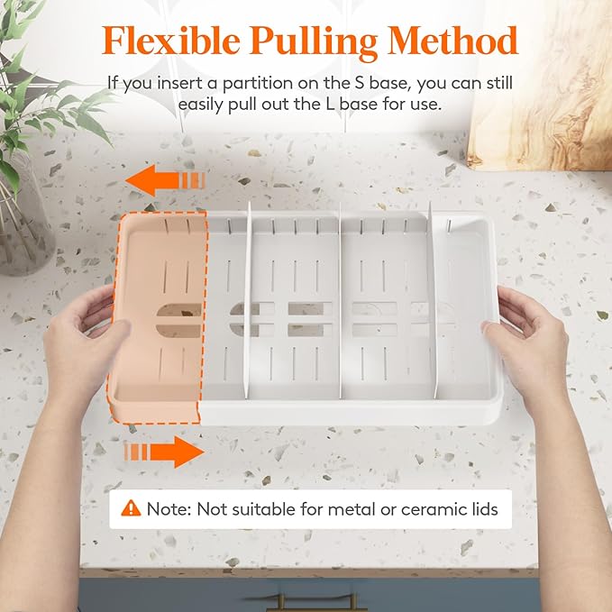 Lifewit Kitchen Cabinet Organizer for Food Contanier Lid, Expandable Lid Holder with 8 Adjustable Dividers & 9 Sections for Pantry Organizers and Storage, Home Organization, Extra Large, 13"-24"