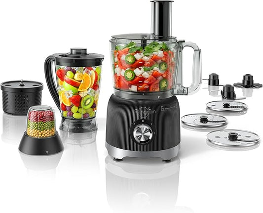 Sangcon Smoothie Blender and Food Processor Combo for Kitchen, 600W Vegetable Chopper with 2 x 8-Cup Bowls, 11-in-1 Food Chopper for Slicing, Shredding, Mixing, Purees & Dough, Shakes, BPA-Free
