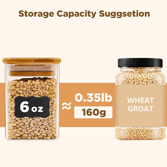 SHOWIN Glass Food Storage Jars Square 6oz, 16 Pack Glass Jars With Bamboo Lids, Kitchen Storage Containers For Spice, Candy, Cookie, Storage For Pantry Organizers