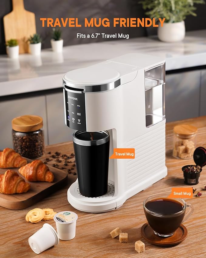 SHARDOR 3 in 1 Coffee Maker, K Cup Coffee Maker Compatible with Ground Coffee & Teas, Single Serve Coffee Machine, 6–14oz Brew Sizes, 40oz Detachable Water Reservoir, Descale Settings, White